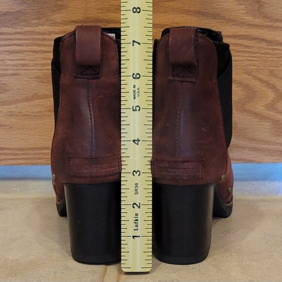 Sorel Addington Chelsea Chunky Heel Genuine Suede Bootie Cattail Burgundy Black - Picture 13 of 15